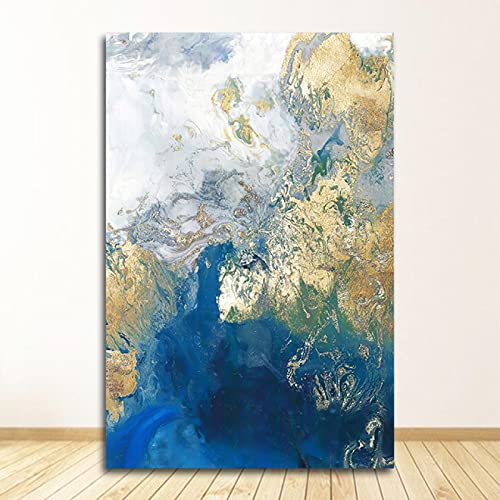 Art Decor Bild Wohnzimmer Dekor Blau Golden Modern Abstrakt Ozean Wand Nordic Leinwanddruck Malerei Zeitgenössisch 35x49cm (14x19in) Rahmenlos von Yuefa Art