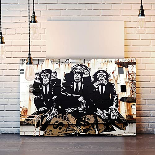 Banksy 3 Wise Monkeys Leinwand Wandkunst Poster Drucke Gorilla Street Art Gemälde Tier Graffiti Kunst Bilder Wanddekor 40x60cm (16x24in) Rahmenlos von Yuefa Art