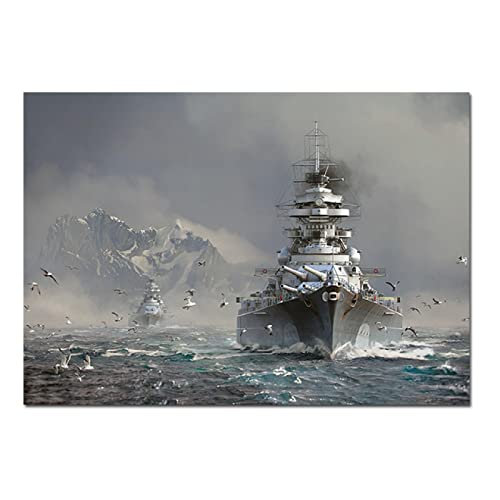 Bismarck Klasse Schlachtschiff Leinwand Malerei Poster Gedruckt HD Wandkunst Bilder für Moderne Wohnzimmer Dekoration 50x75cm (20x30in) Rahmenlos von Yuefa Art