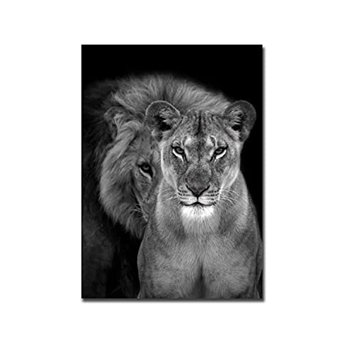 Ein Löwe und seine Löwin zusammen Leinwand Malerei Moderne Kunst Tier Poster Und Drucke Wandbilder Für Wohnzimmer Dekor 70x98cm(28x38in) Rahmenlos von Yuefa Art