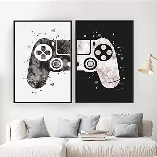 Farbe Jungen Spiel Leinwand Malerei Gamepad Illustration Spiel Print Poster Joystick Wandbild für Wohnzimmer Wohnkultur 40x50cm (16x20in) x2 Rahmenlos von Yuefa Art