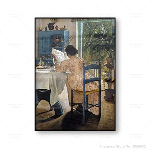 Frau beim Frühstück Laurits Andersen Ring Poster Vintage Gemälde Reproduktion Leinwanddruck Wandkunst Heimdekoration 60x90cm(24x35in Frameless von Yuefa Art