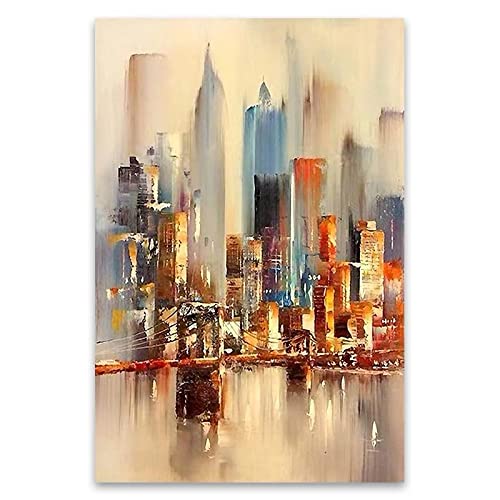 Großes Original Abstraktes Wandposter Druckt City Art Gemälde New York Skyline Leinwand Kunst Gemälde Bild Wohnzimmer Dekor 60x80cm(24x32in) Rahmenlos von Yuefa Art