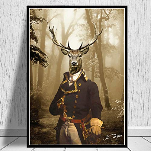 Yuefa Art Kunstdruck Tier Leinwand Malerei Auf Wand Kunst Poster Und Drucke Tier Im Anzug Lustiges Bild Für Raumdekor 70x100cm(28x39in) Rahmenlos von Yuefa Art