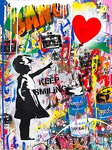 Kunst Leinwand Malerei Banksy Poster und Druck Lustige Graffiti Street Art Wandbild für moderne Wohnkultur 80x140cm (32x55in) Rahmenlos von Yuefa Art