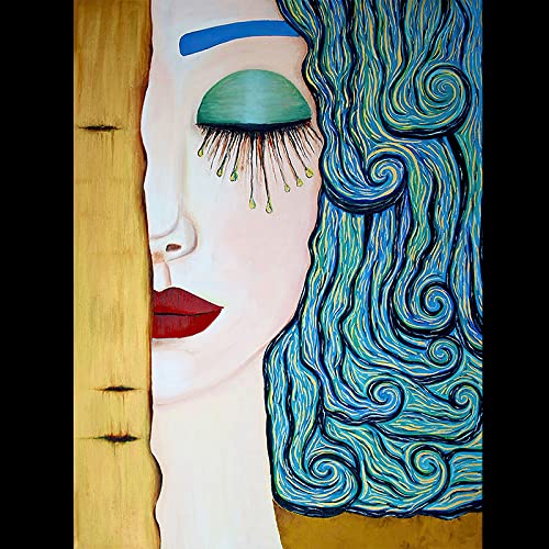 Kunstleinwand Gemälde Gustav Klimt Träne Klassisch Abstrakt Blau Gelb Frau Portrait Poster Bild Home Ästhetisch Raumdekor 80x100cm(32x39in) Rahmenlos von Yuefa Art