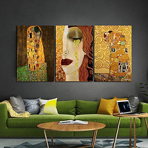Kunstwerk Weltberühmte Leinwand Malerei Serie Klassischer Künstler Gustav Klimt Poster Drucke Wandkunst Bild Wohnzimmer 70x100cm (28x39in) x3 Rahmenlos von Yuefa Art