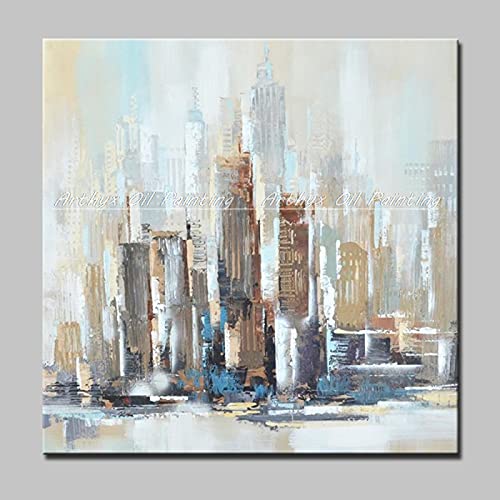 Leinwand Gemälde gemalt New York City Malerei auf Leinwand Moderne Abstrakte Wandkunst Bild Wohnzimmer Wohnkultur Kunstwerk 60x60cm (24x24in) Rahmenlos von Yuefa Art
