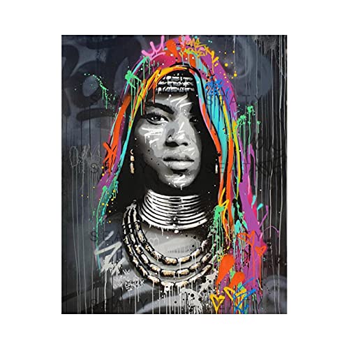 Leinwand Malerei Afrikanische Frau Graffiti Portrait Abstrakte Poster und Drucke Wandkunst Bilder Wohnzimmer Wohnkultur 70x100cm (28x39in) Rahmenlos von Yuefa Art