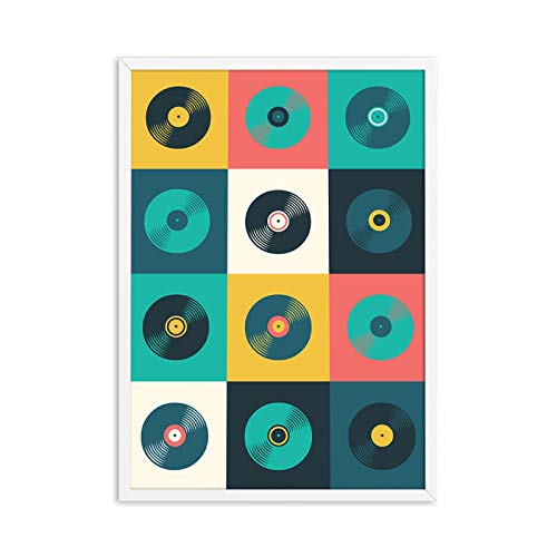 Leinwand Malerei Retro Vinyl Schallplatte Poster Musik Themen Inspirierend Kunstdruck Abstrakte Vintage Wandbild Wohnzimmer 50x70cm (20x28in) Rahmenlos von Yuefa Art