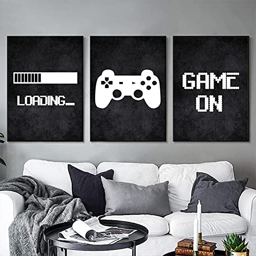 Leinwand Malerei Spiel Laden Gaming Poster Schwarzweiß Gamer Wandkunstdrucke Nordic Wandbilder Spielzimmer Dekor 30x40cm (12x16in) x3 Rahmenlos von Yuefa Art