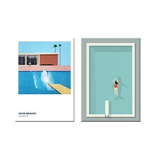Leinwand Poster Minimalistisch Schwimmbad Kunstdrucke Vintage Abstrakte Kunstwerk Malerei Wandbilder Wohnzimmer Einzigartig 30x50cm (12x20in)x2 Rahmenlos von Yuefa Art