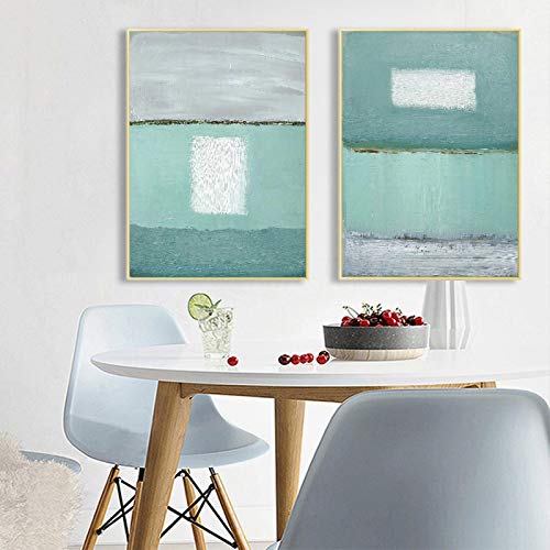 Yuefa Art Mediterraner Stil abstraktes Wandbild Wohnzimmer Esszimmer 2x mintgrün 80x100cm (32x39in) Rahmenlos von Yuefa Art