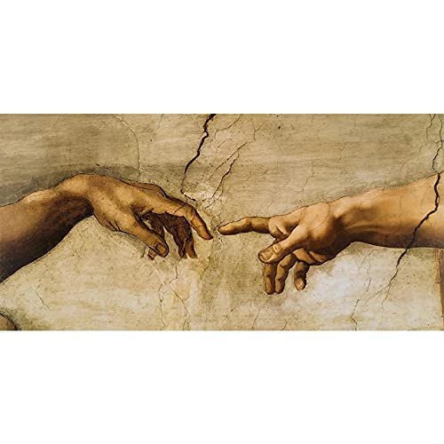 Leinwandbilder Die Erschaffung Adams von Michelangelo Berühmte Kunst an der Wand Kunstposter Drucke Hand zu Hand Bilder 30x60cm (12x24in) Rahmenlos von Yuefa Art