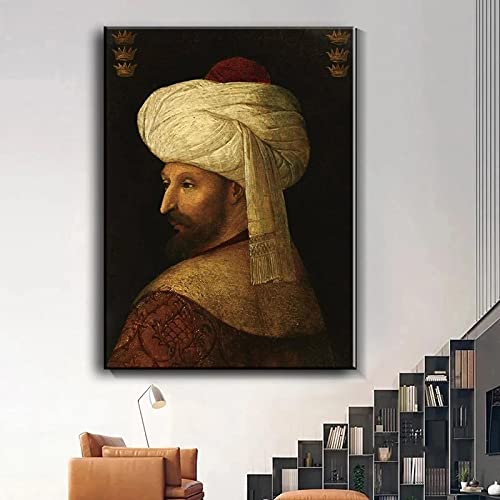 Leinwandbilder Gemälde Fatih Sultan Mehmet Portrait Klassische Figur Wandkunst Bilder Poster für Wohnzimmer Home Wall Cuadros 35x49cm (14x19in) Rahmenlos von Yuefa Art