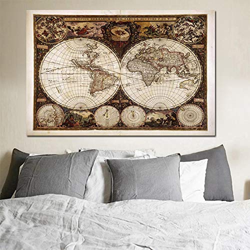 Malerei Leinwand Malerei Vintage Weltkarte Poster Drucken Europa Antike Eine Karte Wandbild für Wohnzimmer Cuadros Decor 60x80cm (24x32in) Rahmenlos von Yuefa Art