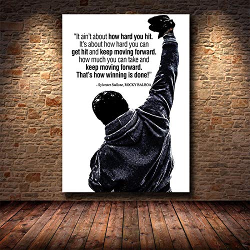 Malerei Poster Drucke Wandkunst Schwarz und Weiß Rocky Balboa Boxen Bodybuilding Bild Motivierend Wohnzimmer Dekor 50x75cm (20x30in) Rahmenlos von Yuefa Art