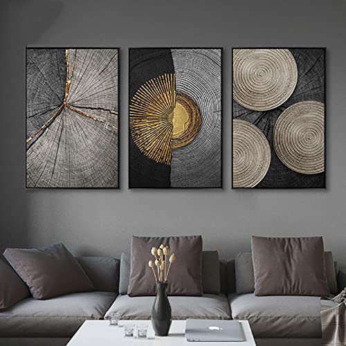 Moderne abstrakte Kreis Streifen Mond schwarz golden Leinwand Kunst Gemälde für Wohnzimmer Poster und Drucke Wand Poster Wohnkultur 50x70cm (20x28in) x3 Rahmenlos von Yuefa Art