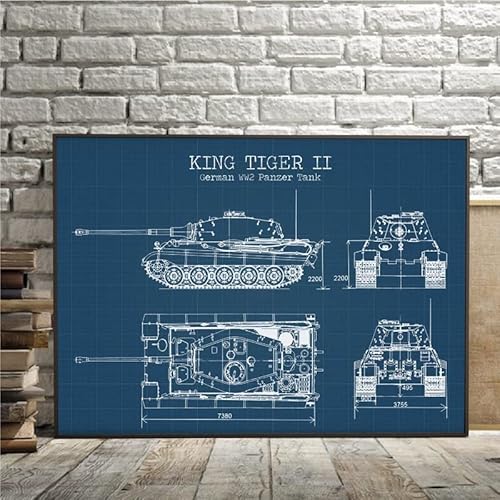 Panzer Tiger Königstiger WWII Print Panzer Patent Deutsches Militär Poster Blaupause Kunst Leinwand Malerei Wandbild Home 30x40cm (12x16in) Rahmenlos von Yuefa Art