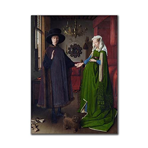 Van Eyck Arnolfini Hochzeit Portrait Berühmte Leinwand Malerei Poster und Druck Wandkunst Bilder für Wohnzimmer Dekoration 40x60cm (16x24in) Rahmenlos von Yuefa Art