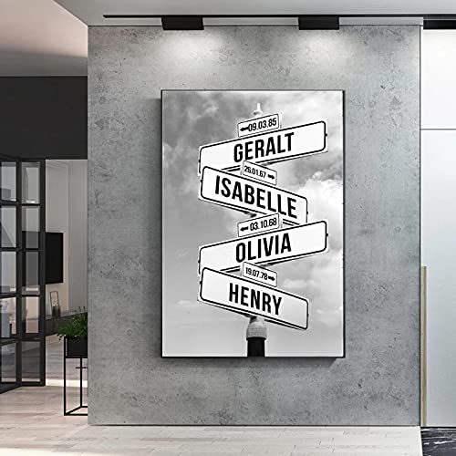 Yuefa Art Bild auf Leinwand Personalisierte Kreuzung Straßenschild mit Namen Daten Leinwand Malerei Vatertagsgeschenk Familie Straßenschild-40x60cm Kein Rahmen von Yuefa Art