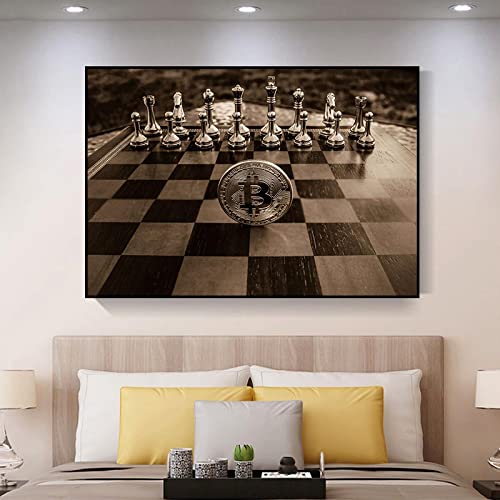 Yuefa Art Druck Poster Schach Bitcoin Leinwand Gemälde Moderne Abstrakte Wandkunst Bilder Nordic Für Wohnzimmer Wohnkultur Wandbilder 80x100cm (32x39in) Rahmenlos von Yuefa Art