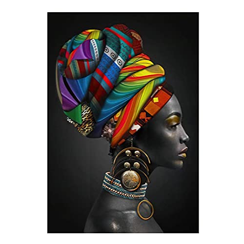 Yuefa Art Kunstbilder Afrikanische Frau Leinwand Malerei Goldene und Schwarze Frauen Poster Und Drucke Skandinavische Wanddekor Home Design 80x100cm (32x39in) Rahmenlos von Yuefa Art