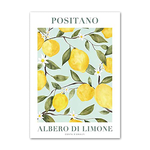 Yuefa Art Valencia Orange Positano Zitrone Blumen Blätter Wand Kunstdruck Leinwand Malerei Nordic Poster Bilder Wohnzimmer Dekor 80x120cm (32x47in) Rahmenlos von Yuefa Art