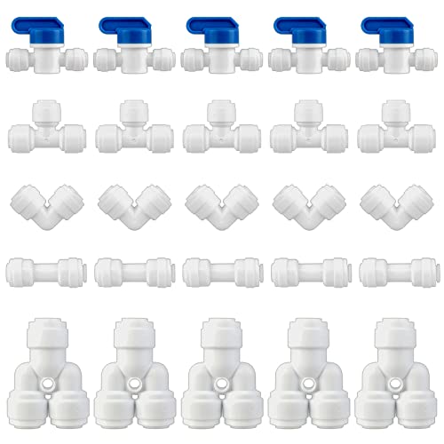 25 Stück Universal Anschluss-Set Adapter Fitting 1/4 Zoll Verbindungsstück Schlauch Wasserzulaufleitung Wasserfilter Fitting Kühlschrankschlauch Wasserschlauch (Y T I L Typ Combo Absperrventil) von Yuehuabao