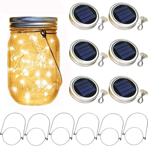 6 Pack Solar Einmachglas Lichter - Mason Jar Laterne Deckel Mit Aufhänger für Außenbereich - Glühwürmchen Fairy String Lichter für Innenhof, Garten, Hof, Baum 6 Pack Solar Einmachglas Lichter - Mason Jar Laterne Deckel Mit Aufhänger für Außenbereich - Glühwürmchen Fairy String Lichter für Innenhof, Garten, Hof, Baum von Yuehuamech
