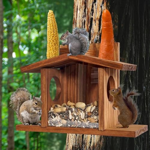 Hölzerne Eichhörnchen-Futterstelle Eichhörnchen-Picknick-Tisch-Futterstelle Eichhörnchen-Futterstelle Futterhaus hölzerne Chipmunk-Futterstelle für draußen Maiskolben-Erdnuss-Halter 13x5x9,3 Zoll von Yuehuamech