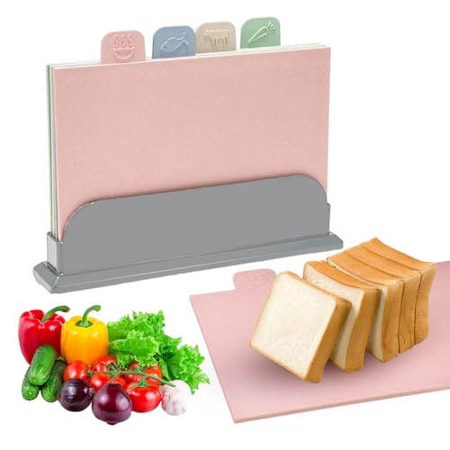 Schneidebrett Set 4pcs Küche Schneidebrett mit Aufbewahrungsständer und Lebensmittel Icon rutschfeste extra dicke Schneidebretter für Küche Kochen Fleisch Gemüse Babynahrung von Yuehuamech
