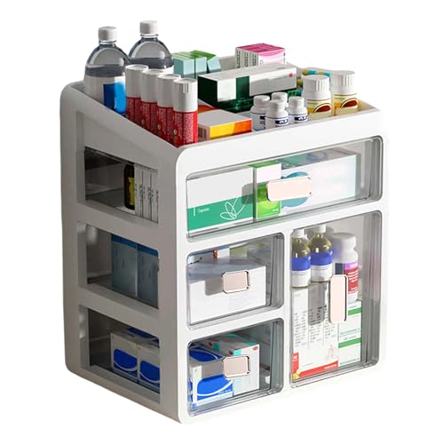 Schreibtisch-Organisator Medizin-Box 4 Klare Schubladen Medizinische Aufbewahrungsbehälter Desktop Lagerung Schublade Makeup Desk Organizer Aufbewahrungsbox für kleine Gegenstände Kosmetik Bürobedarf von Yuehuamech