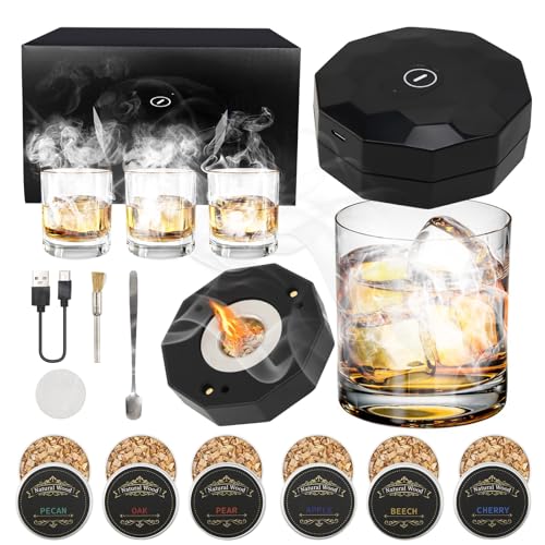 Elektrischer Cocktail Whiskey Raucher Set,Wiederaufladbare elektrische Cocktail Smoker Kit mit 6 Aromen Holzspäne Fashioned Drink Smokers Infuser Set für Männer Geburtstag Vatertag Ehemann Papa von Yuehuamech