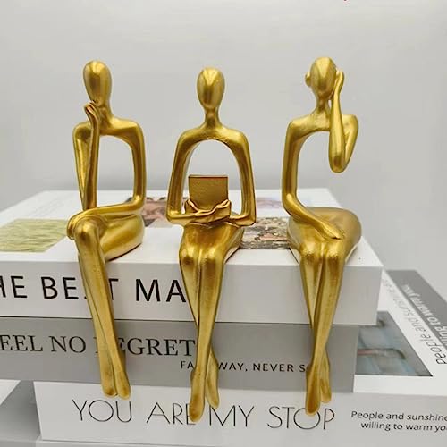 Yuehuamech 3Pcs Gold Denker Statue Abstrakte Denker Figur Kunst Skulptur Sammelbare Moderne Menschliche Statue Bücherregal Dekor für Haus Büro Wohnzimmer Couchtisch Regale von Yuehuamech