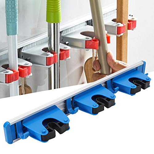 Yuehuamech Mop Broom Holder Wall Mounted, Tools Organizer Storage Rack with 3 Sliding Positions Wall Hanger for Kitchen Laundry Room Bathroom Closet Garden Garage von Yuehuamech