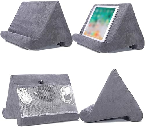 Yuehuamech Tablet- und Smartphone-Ständer, Multi-Winkel Lap-Montierter Soft Stand für Tablet, Buch und E-Reader, Zeitschriften, Universal Lazy Halter mit großen Mesh Taschen von Yuehuamech