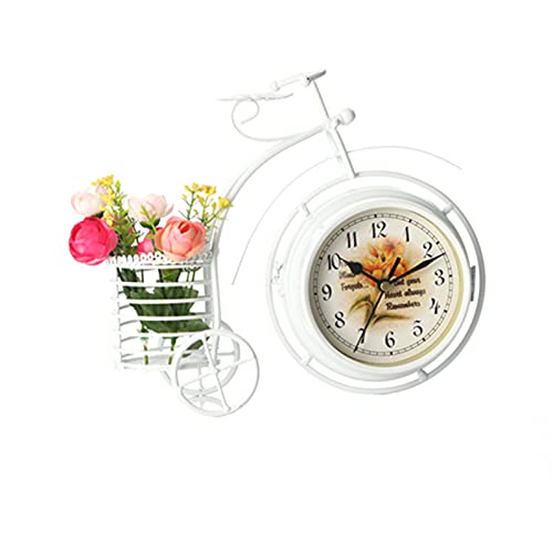 Yuehuamech Yumech Vintage Fahrrad Tisch Uhr Bike Förmigen Doppel Seite Desktop Uhr mit Korb Nicht- Tickt Ruhig Dekorative Uhr für Home Büro Küche Décor von Yuehuamech
