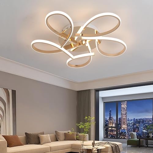 Yuelux LED Deckenleuchte mit Fernbedienung – Dimmbar für Wohnzimmer & Schlafzimmer | 38W (55cm) | Warmweiß bis Tageslicht (3000-6500K) | Energieeffiziente Deckenlampe mit Blumen-Design (Gold, 55cm) von Yuelux