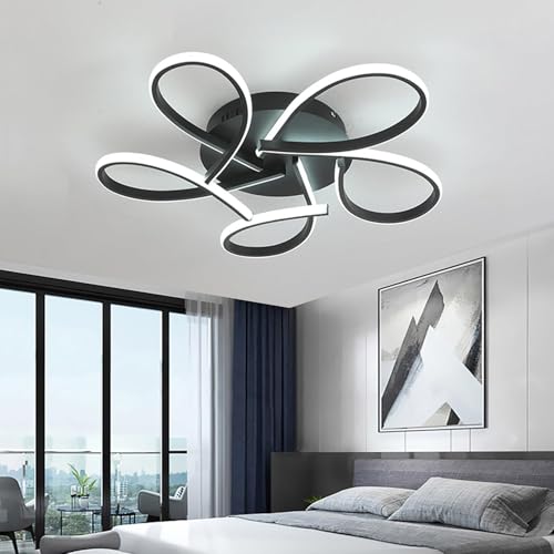 Yuelux LED Deckenleuchte mit Fernbedienung – Dimmbar für Wohnzimmer & Schlafzimmer | 38W (55cm) | Warmweiß bis Tageslicht (3000-6500K) | Energieeffiziente Deckenlampe mit Blumen-Design (Schwarz, 55cm) von Yuelux