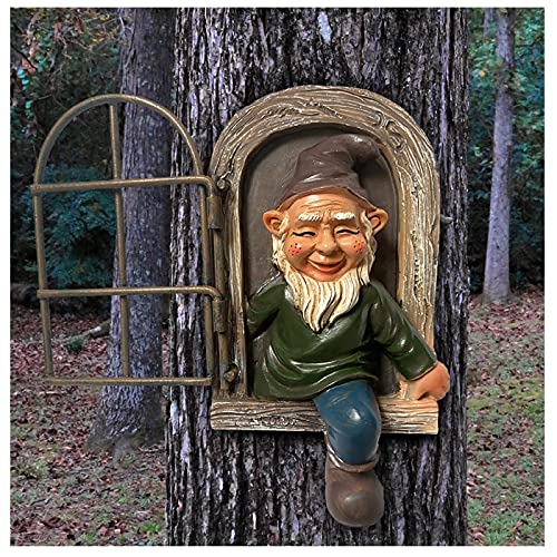 1 Stück Garten GNOME Statue Elf Aus Die Tür Baum Hugger Ornament, Gartenzwerge Wetterfest Garten GNOME Statue, GNOME Baum Fensterharz Garten Figuren, Baum Skulptur Garten Dekoration (A) von Yuemei