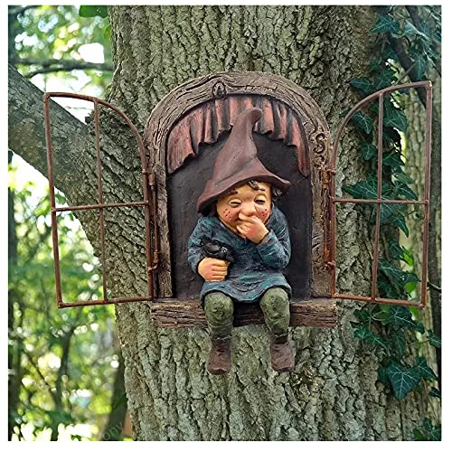 1 Stück Garten GNOME Statue Elf aus Die Tür Baum Hugger, Garten Peeker Hof Art Zwergzwerg Gartenzwerge, Wunderliche Baum Skulptur Garten Dekoration, Baum Huggers Garten Dekor Ornament Figuren von Yuemei