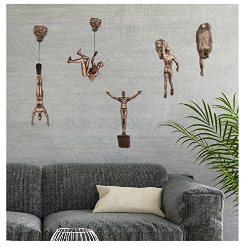 6 Stück Kletterfigur zum Aufhängen mit Abseilen, Nordic Retro Kunstharz Klettermann Wandskulpturen Figur, Wandbehang Dekofigur Figur Männer Kletterwand Statue Figuren Zuhause Büro (Bronze, 6 Stück) von Yuemei