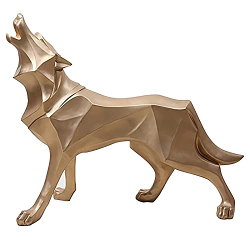 Harz Abstrakte Skulptur Wolf Statue Ornament, Geometrische Tier Figuren Sammeln Figurine Handwerk Kunst Nordisch Wohnkultur Skulptur Kollektiven für Hause Wohnzimmer Büro Desktop Dekor (Gold) von Yuemei