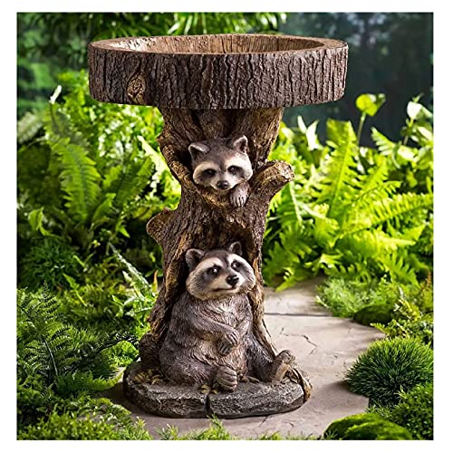 Waschbär Vogelfütterer Vogeltränke Vogelbad Vogel Tränke Bad 22cm /26cm Hoch, Garten Wetterfest Vogelbad Futterstelle, Vogeltränke Gartendeko Wasserstelle Futterschale Deko, Wasserschale (B) von Yuemei