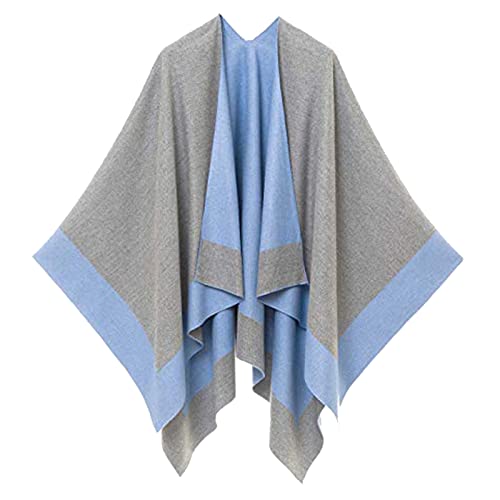 Weiblicher Winterschal Frauen eleganter und bequemer Farbblockierungs-Herbst-Frühlings-Winter-winddichter Warmer Mode-Mantel-Schal-Strickjacke-Schal (Blue, One Size) von Yuemei