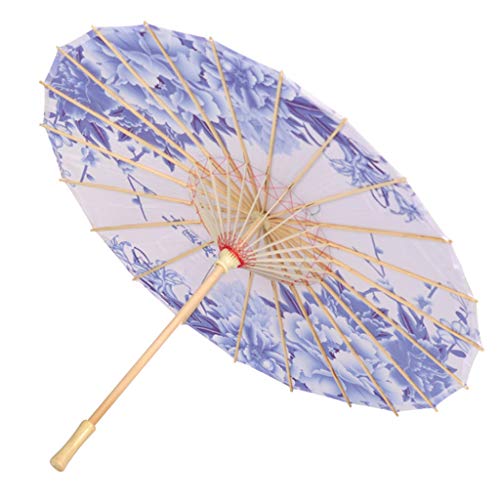 Yuemei Handgefertigter chinesischer geöltem Papier Regenschirm Sonnenschirm aus Bambus, 85cm, chinesischer Kirschblüten Pfingstrosen Blume, Seidentuch Regenschutz Regenschirm,Party Dekoration (Blau) von Yuemei