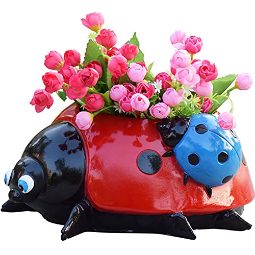 Yuemei Harz Marienkäfer Blumentopf, Garten Skizzen Simulation Tier Marienkäfer Vase Blumenvase, Skurrilen Harz Marienkäfer Pflanzer Topf, Garten Hof Rasen Dekoration Gärtner Geschenk (Rot) von Yuemei