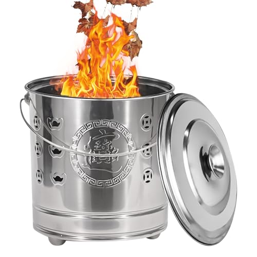 Yuemeuy Brenn Fässer Für Draußen - Feuerkorb | Tragbar Mit Feuerhaken Und Auskleidung Edelstahl Abdeckkäfig Für Herbstlaub Terrasse Müll Hinterhof Abfall von Yuemeuy