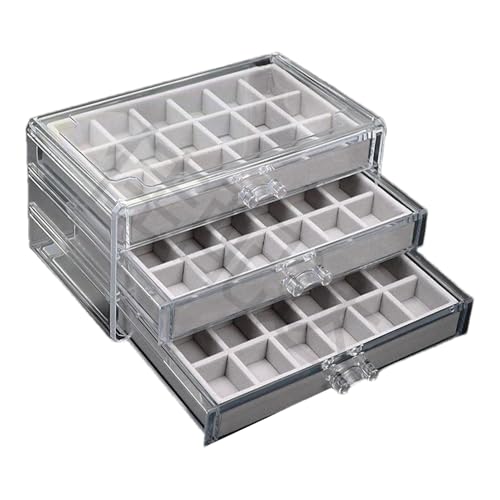 Yuemeuy Edelsteinvitrine Rock Sammelbox 54 Fächer, 3 Schubladen, Schmuckkästchen Aufbewahrungsbox, Acryl Stein Sammelbox, Kristall-Aufbewahrungs-Felsen-Vitrine Für Abschluss-Souvenirs von Yuemeuy